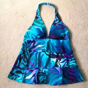 Caribbean Joe Ruffled Halter Tankini, Sz 8